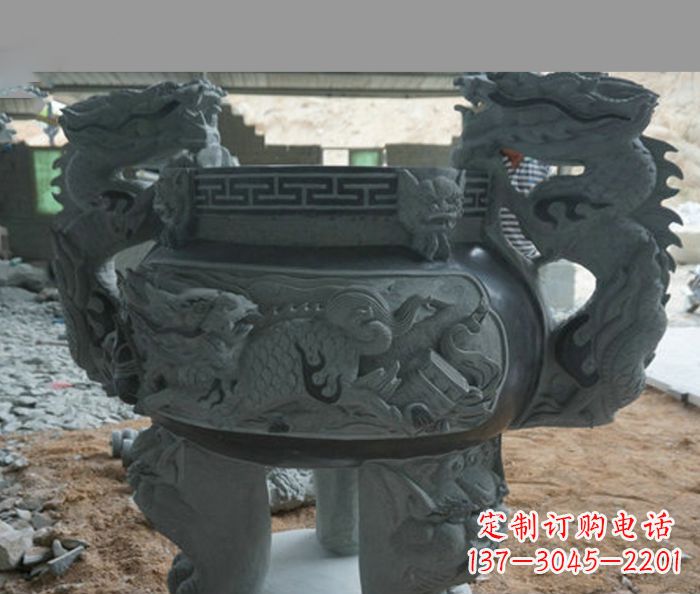 江西寺庙景观青石龙头香炉石雕