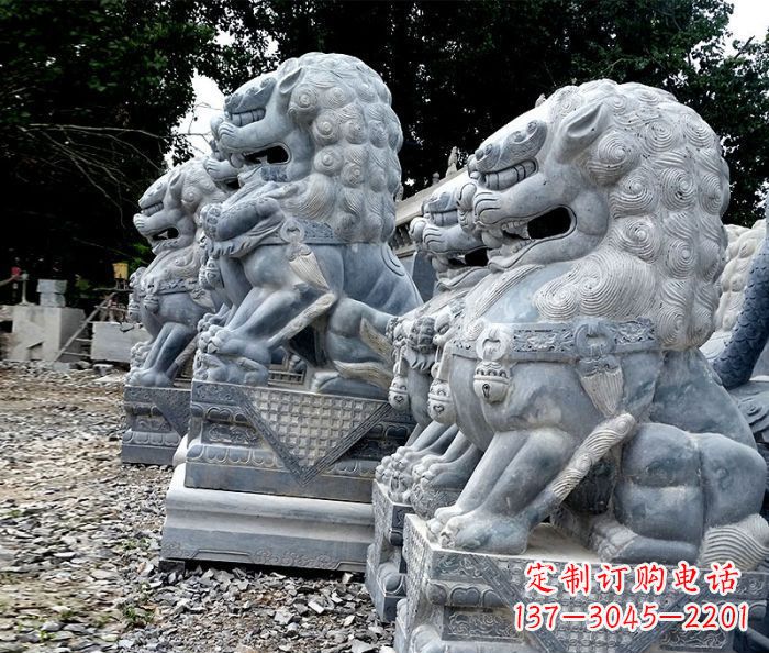 江西寺庙青石狮子石雕 (2)