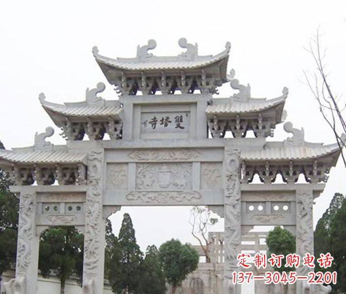 江西寺庙三门牌坊石雕 (2)