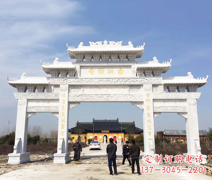 江西寺庙三门五楼石牌坊石雕_2