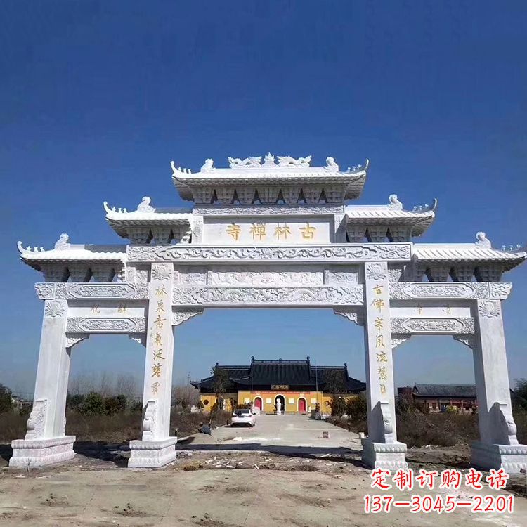 江西寺院大门汉白玉石雕牌楼