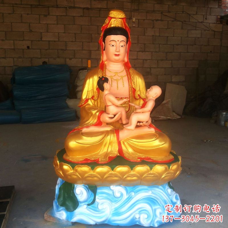 江西送子观音彩绘漆金雕塑