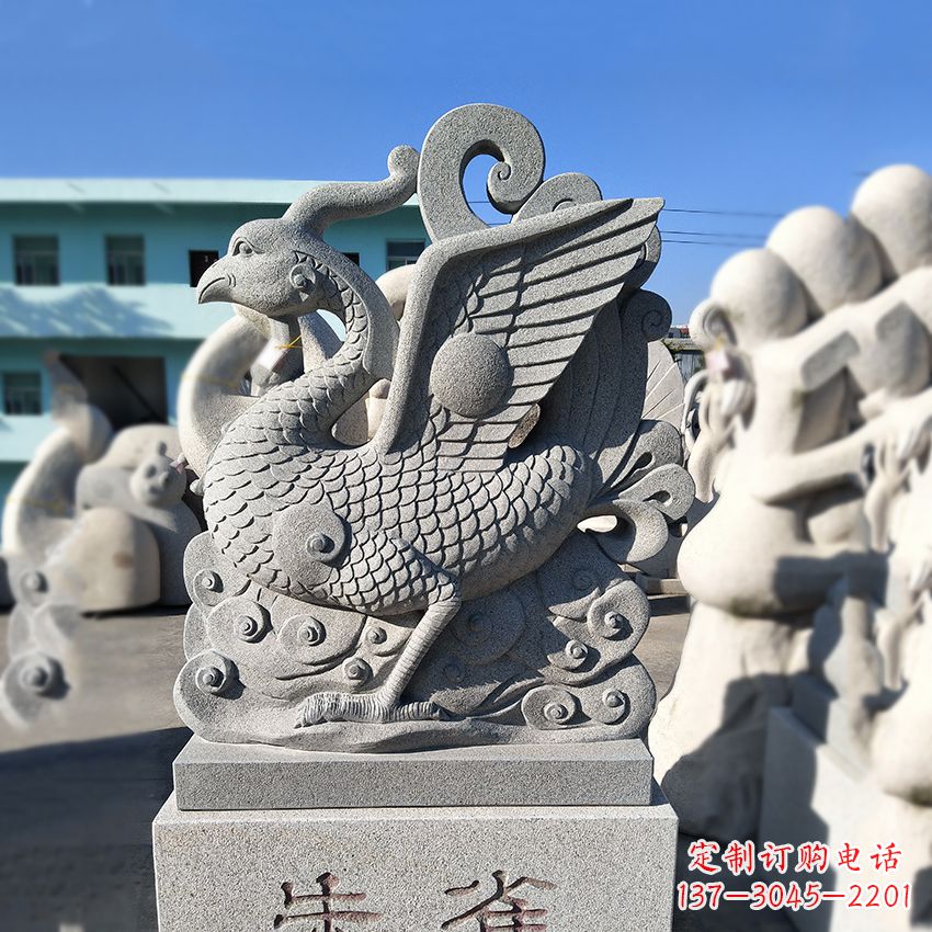 江西天之四灵之朱雀神鸟砂岩石雕塑