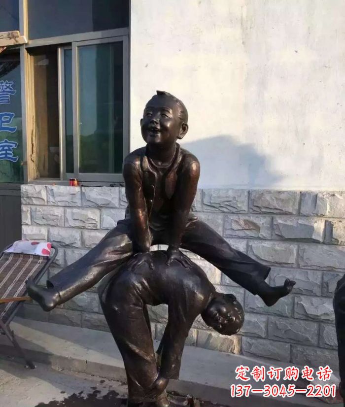 江西跳马儿童铜雕 (2)