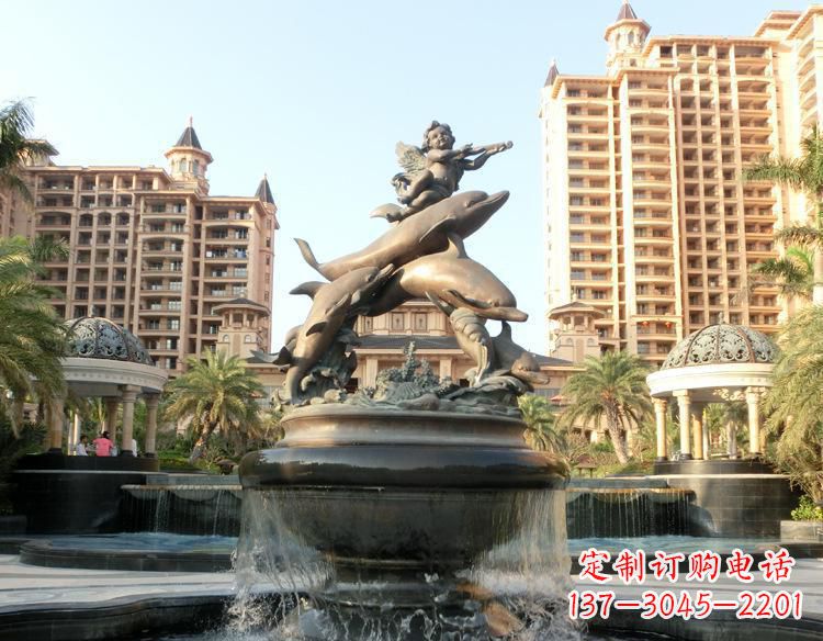 江西跳跃的海豚和小天使喷泉铜雕