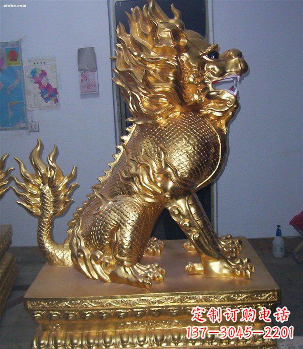 江西贴金麒麟招财神兽铜雕