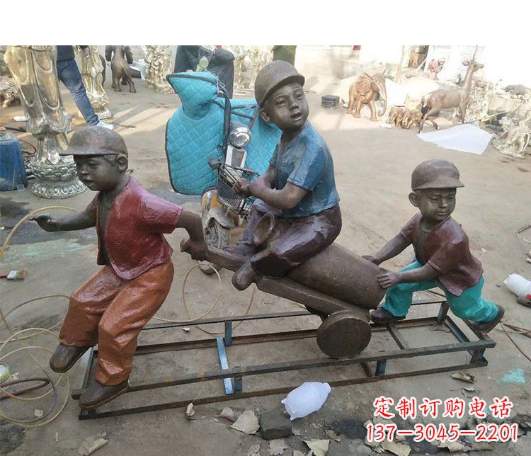江西铜雕彩绘庭院玩耍儿童雕塑