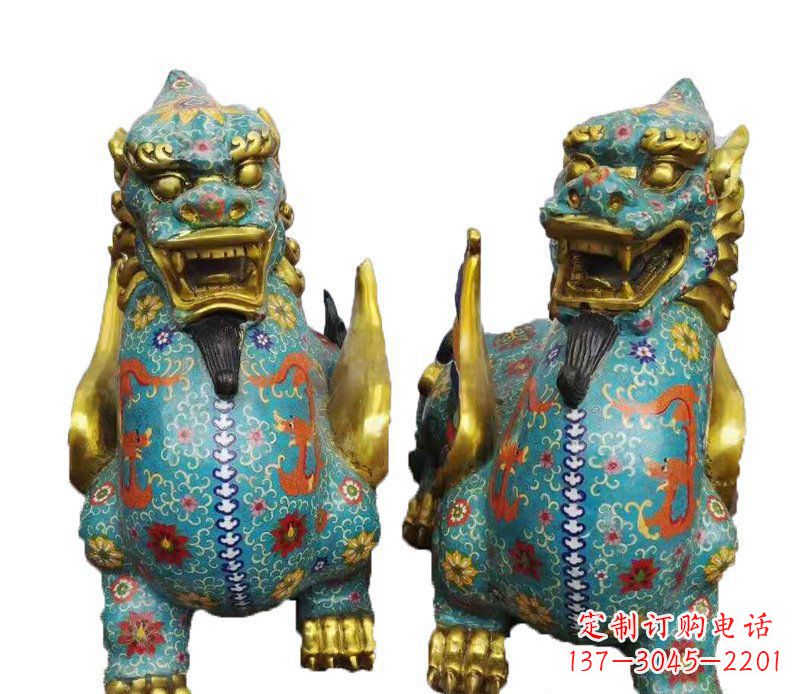 江西铜雕彩绘镇宅麒麟雕塑摆件