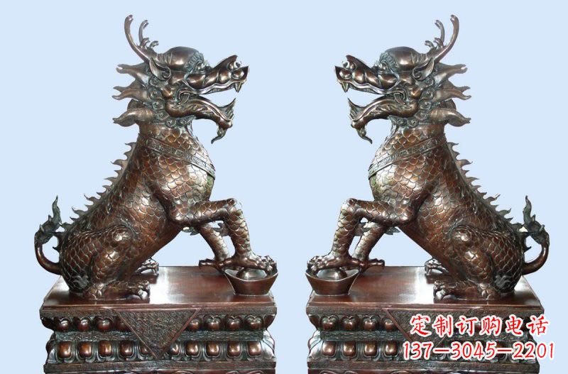 江西铜雕踩元宝招财麒麟