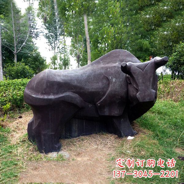 江西铜雕抽象牛-公园草坪水牛雕塑