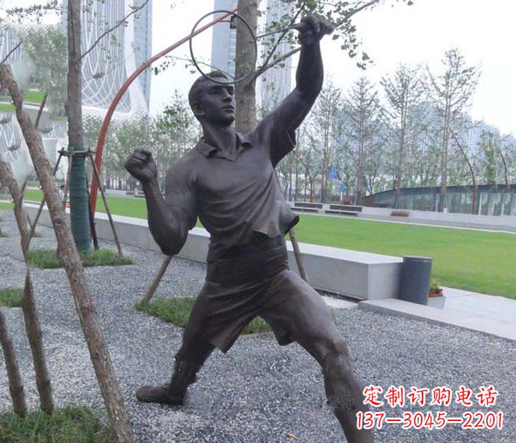 江西铜雕户外公园打羽毛球运动人物摆件