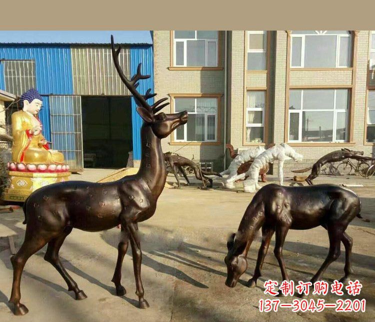 江西铜雕户外公园动物雕塑鹿摆件 (2)