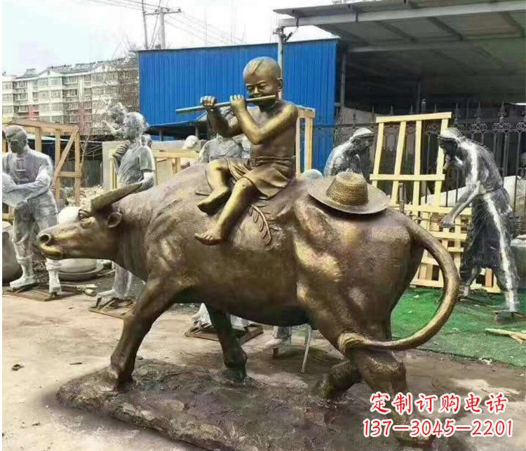 江西铜雕户外牧童骑牛雕塑摆件