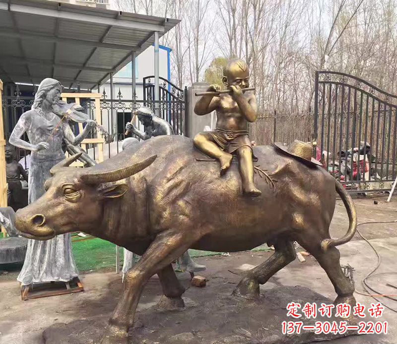 江西铜雕户外牧童骑牛