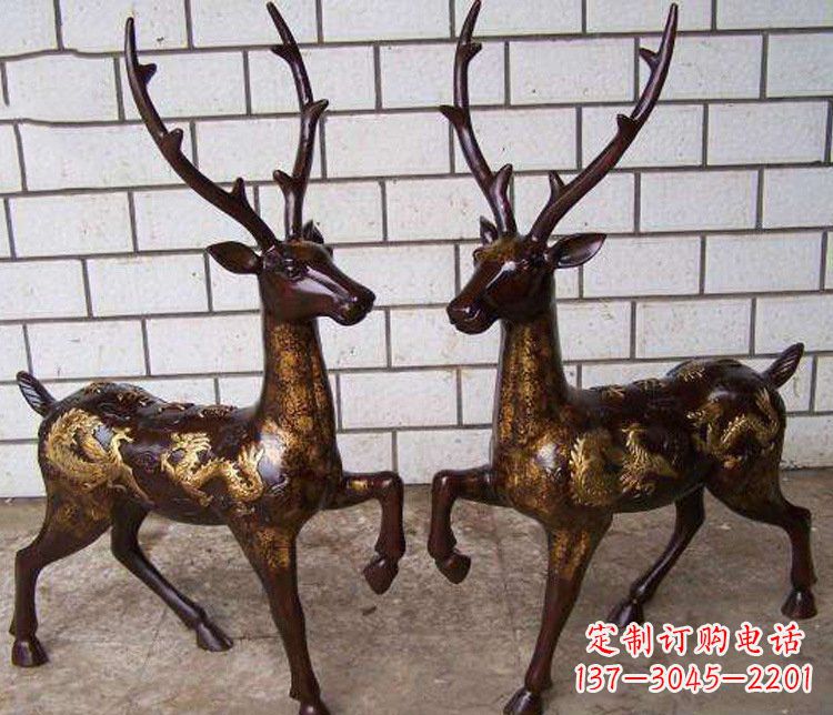 江西铜雕吉祥复古梅花鹿雕塑摆件