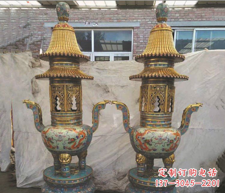 江西铜雕景泰蓝香炉雕塑摆件