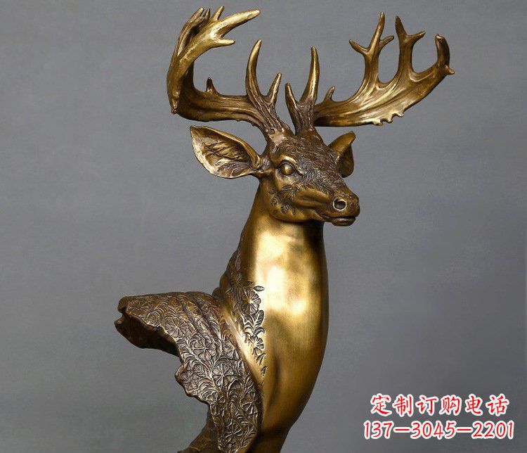 江西铜雕如意铜鹿头摆件