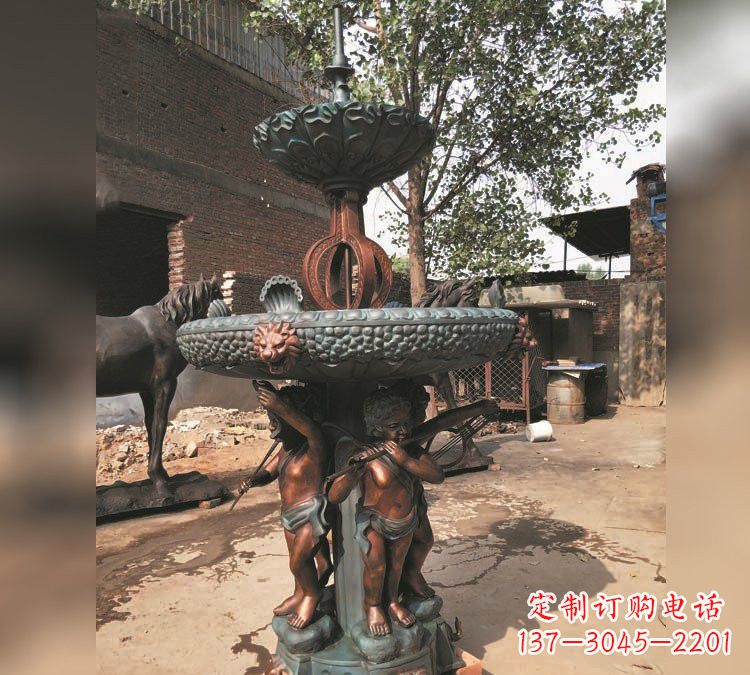 江西铜雕双层西方儿童喷泉