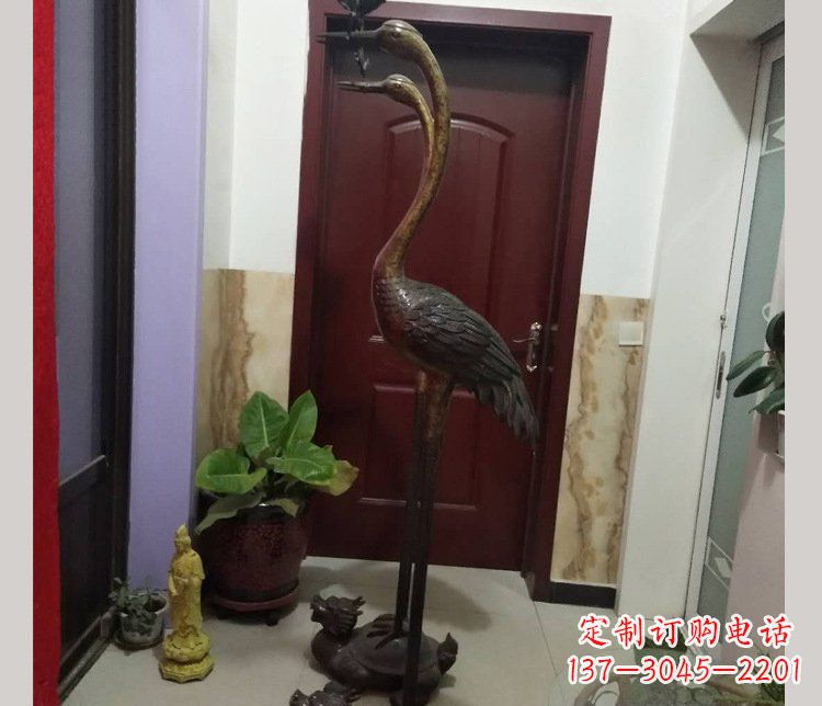 江西铜雕仙鹤踩龟雕塑摆件 (2)