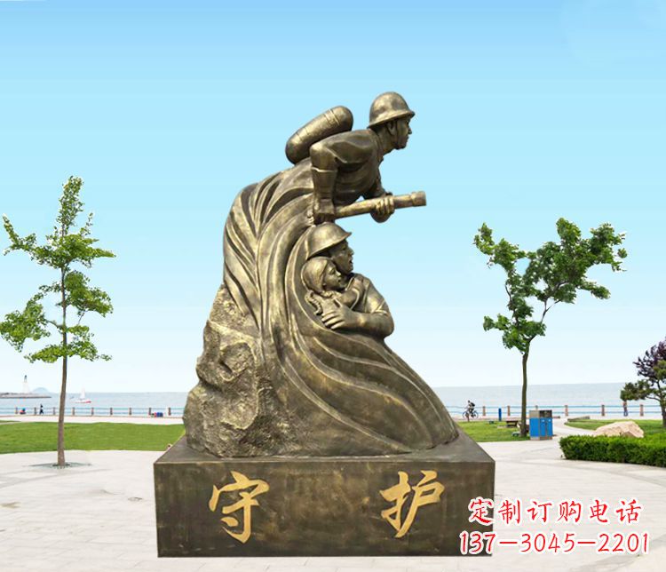 江西铜雕消防员守护雕塑