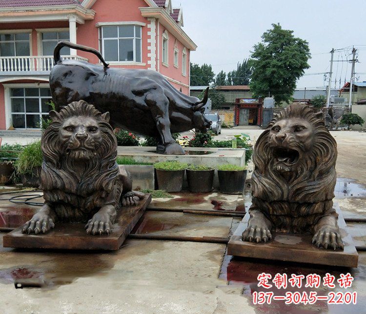 江西铜雕银行门口狮子雕塑摆件