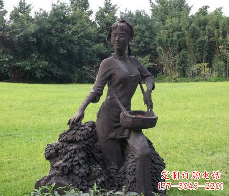 江西铜雕园林采茶女孩人物雕塑