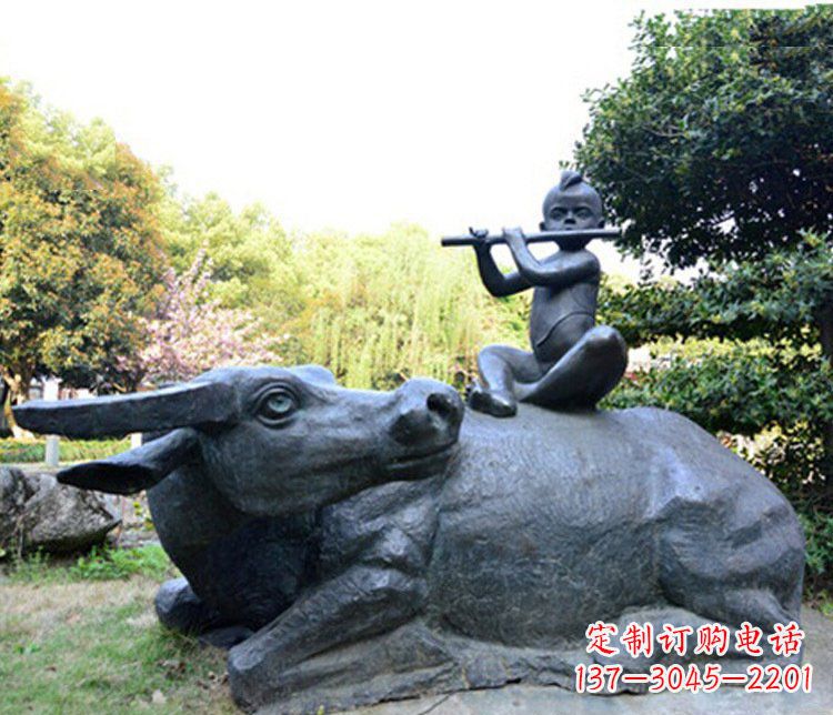 江西铜雕园林牧童骑牛景观摆件
