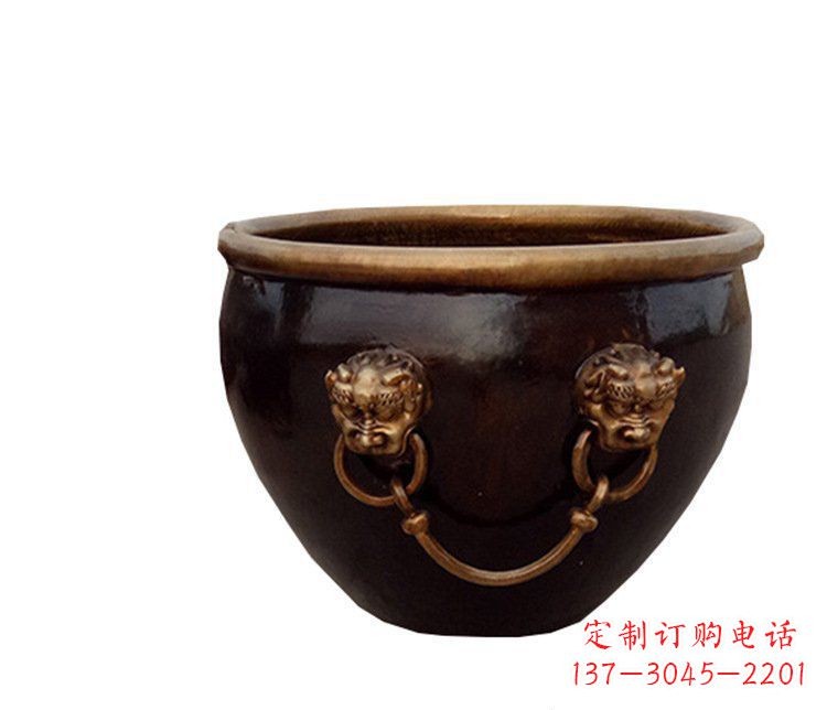 江西铜雕圆形荷花水缸雕塑 (4)