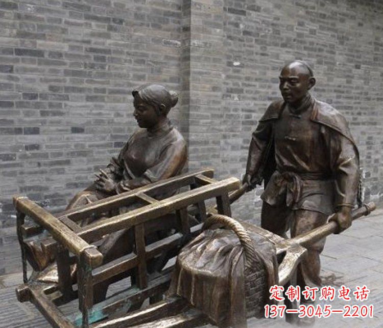 江西推独轮车的人物铜雕