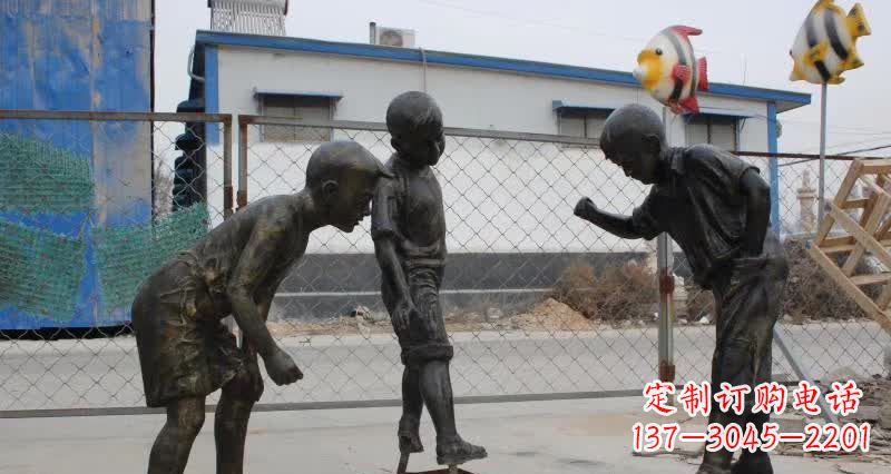 江西玩陀螺人物铜雕