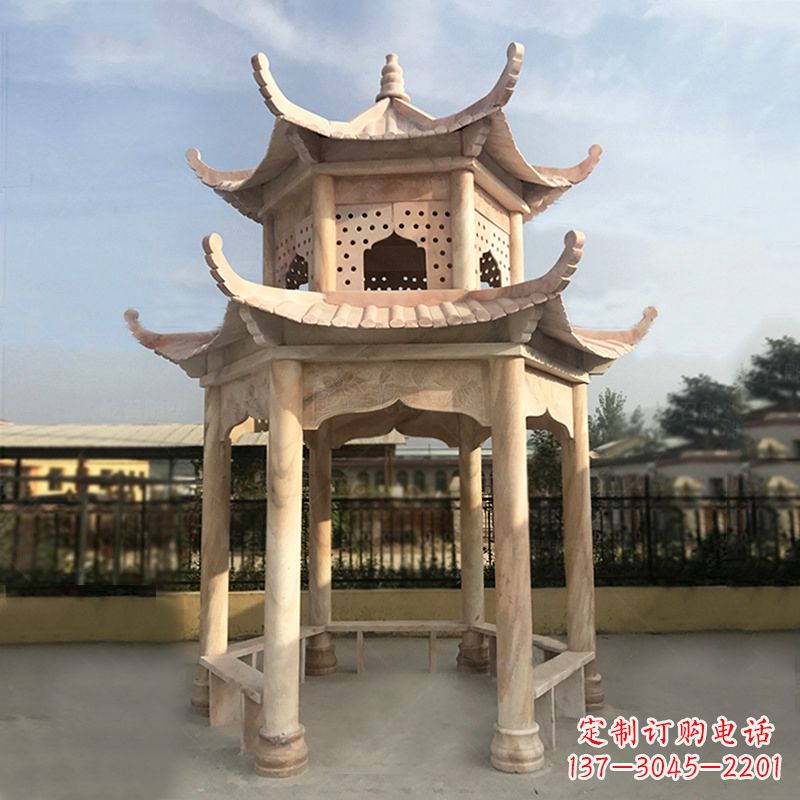 江西晚霞红大理石凉亭雕塑