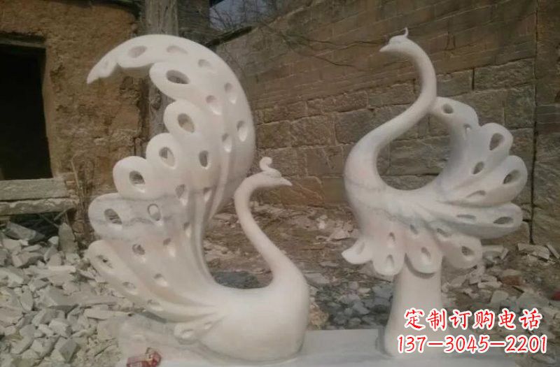 江西晚霞红抽象石雕孔雀