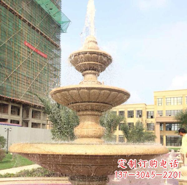 江西晚霞红大型多层喷泉石雕