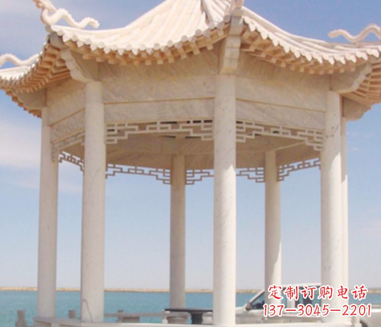 江西晚霞红单层凉亭石雕