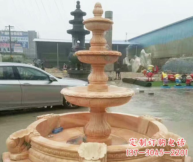 江西晚霞红多层大型石雕喷泉 (3)