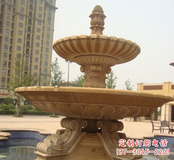 江西晚霞红多层大型石雕喷泉 (5)
