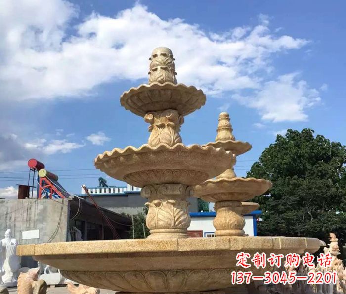 江西晚霞红多层喷泉石雕