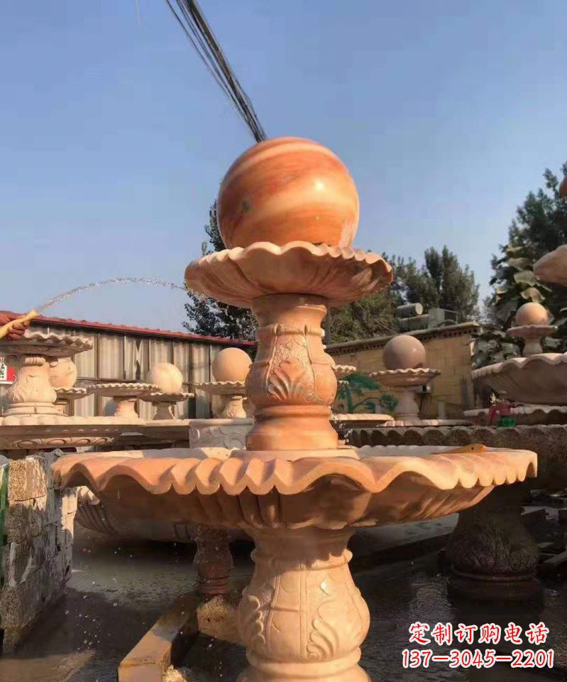 江西晚霞红风水球雕塑别墅庭院景观雕塑 
