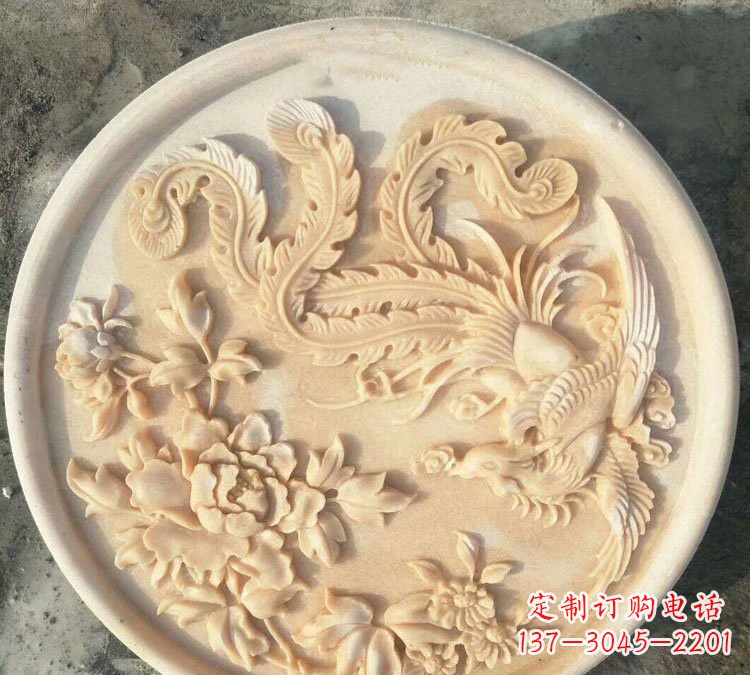 江西晚霞红凤凰牡丹石浮雕
