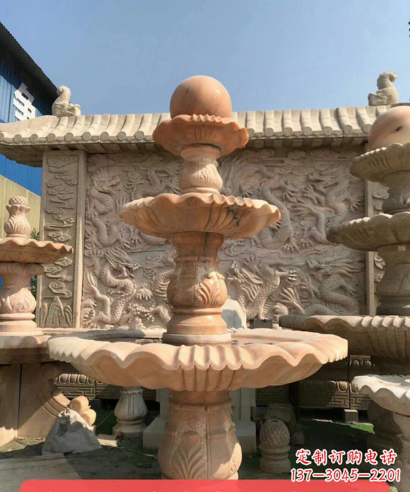 江西晚霞红风水球石雕喷泉
