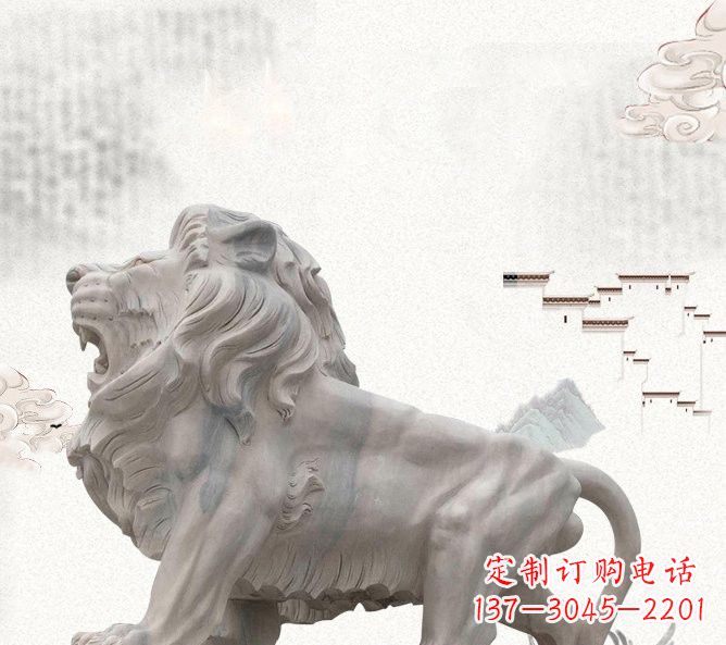 江西晚霞红公园动物仿真狮子石雕