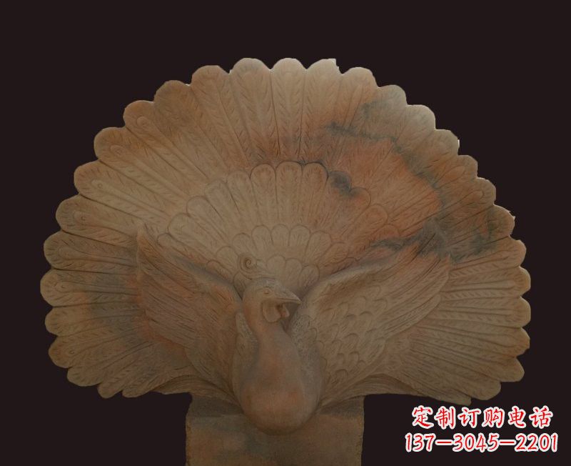 江西晚霞红开屏孔雀石雕