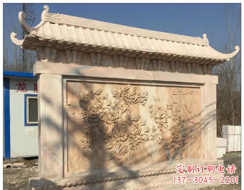江西晚霞红牡丹花浮雕影壁