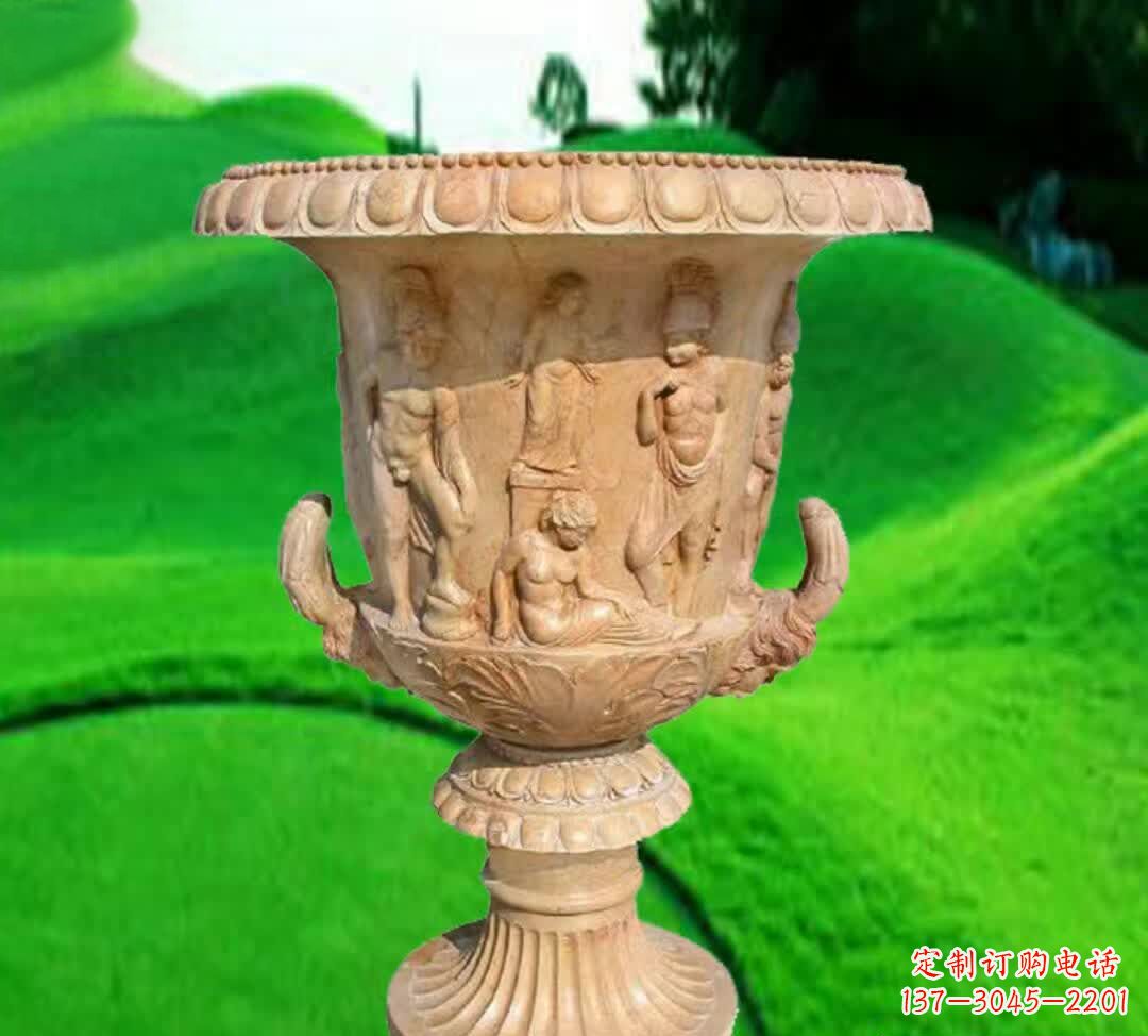 江西晚霞红欧式花盆石雕