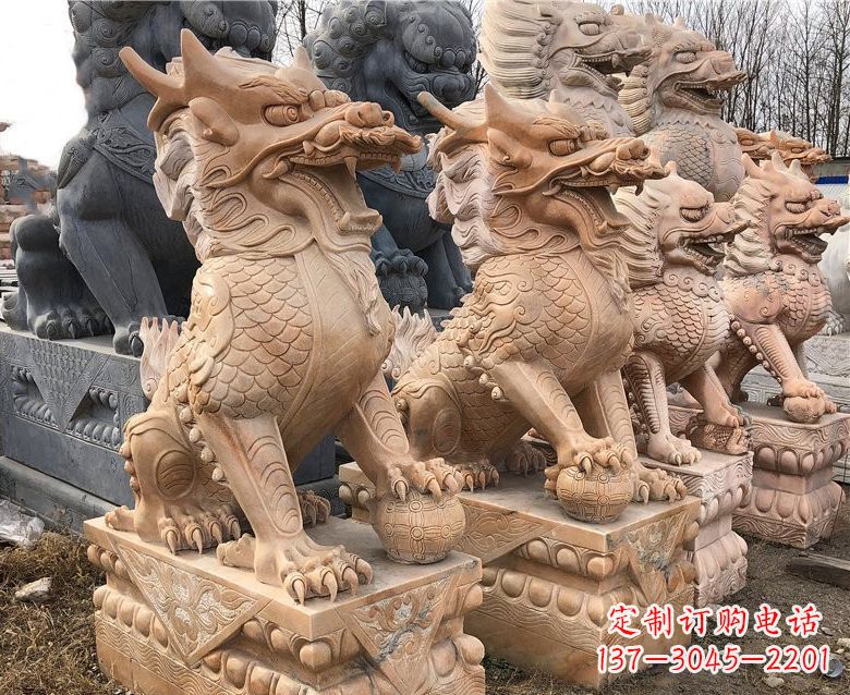 江西晚霞红麒麟石雕 (2)