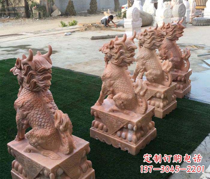 江西晚霞红麒麟招财镇宅石雕