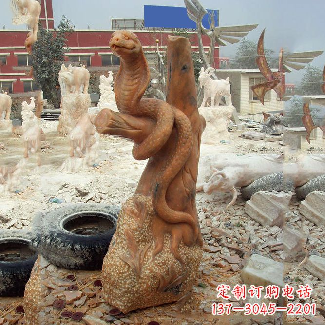 江西晚霞红蛇石雕-12生肖动物雕塑