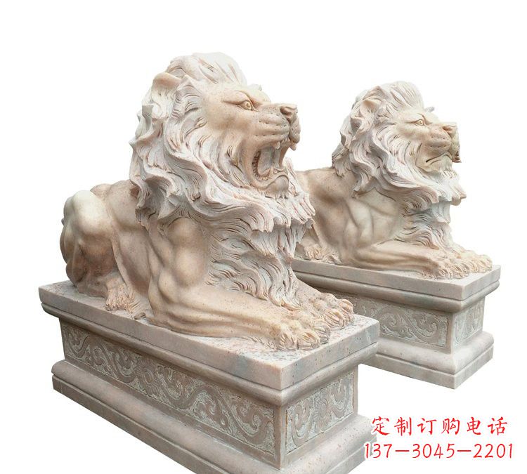 江西晚霞红石材欧式狮子