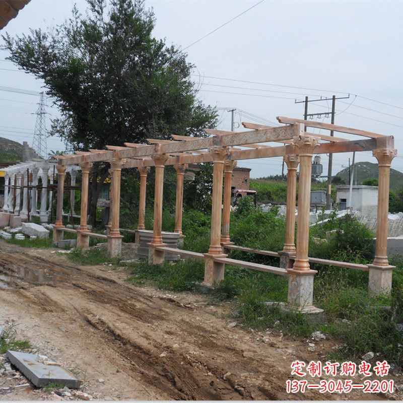 江西晚霞红石雕花架长廊