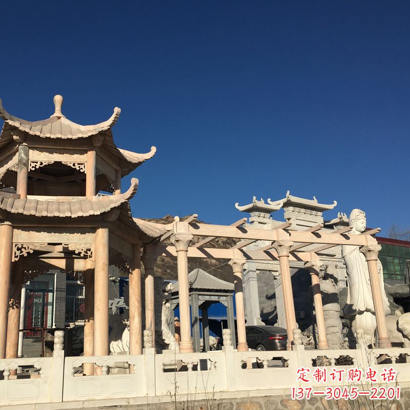 江西晚霞红石雕凉亭花架